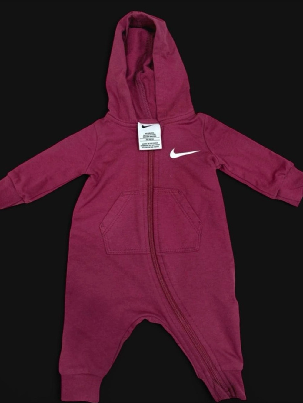 Nike Hooded Baby One-Piece in Deep Berry